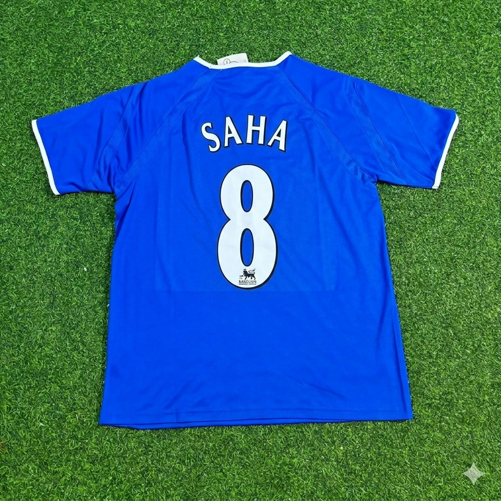 Louis Saha #8 Everton Fc Blue Retro Football Jersey – Back View