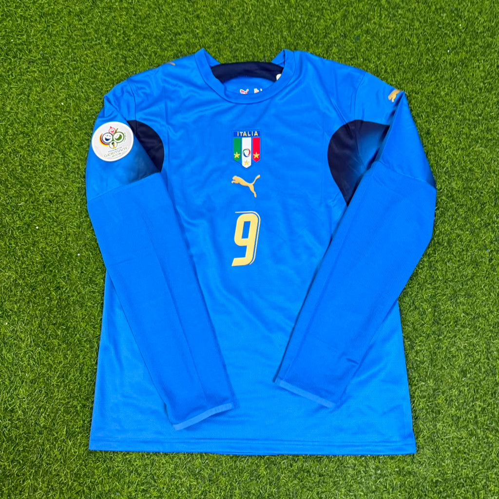 Luca Toni #9 Italy 2006 World Cup Final Long Sleeve Retro Jersey – Front View