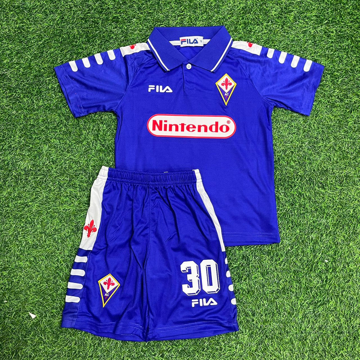 Luca Toni 30 Fiorentina Retro Purple Kids Football Jersey Collection – Front View