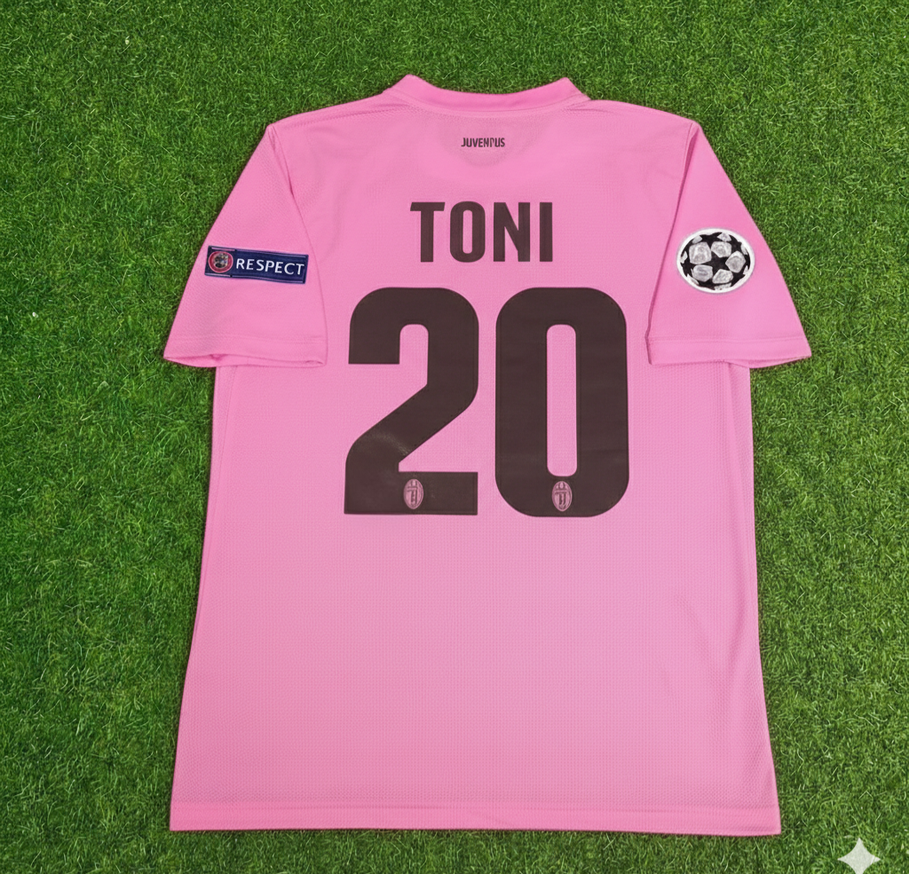 Juventus Pink 2012 2013 Season Retro Jersey – Luca Toni – Back View