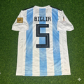 2018 Argentina World Cup Lucas Biglia #5 Home Retro Football Jersey – Back View