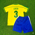 Lúcio #3 Brazil 2002 World Cup Retro Kids Soccer Kit Jersey Kinder Enfant – Back View