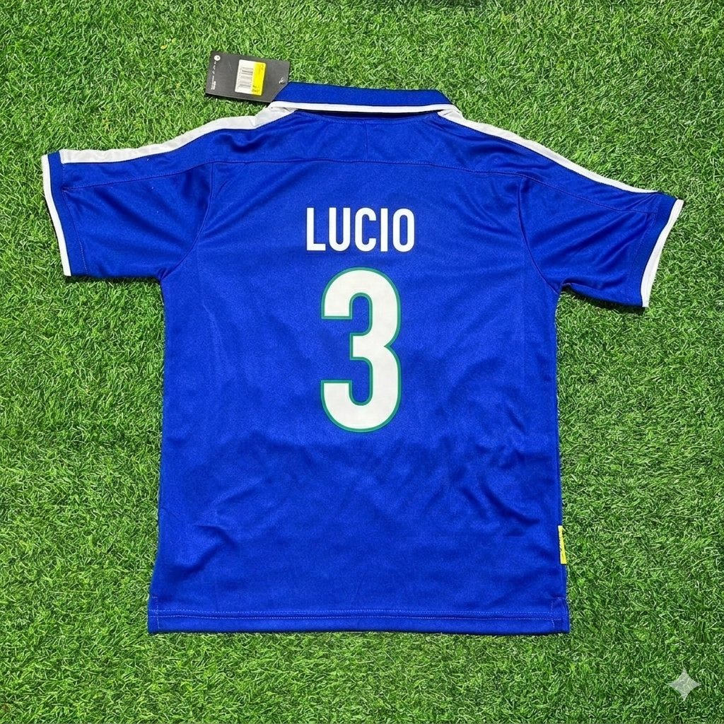 Brazil Blue Retro Football Jersey – Lucio – Back View
