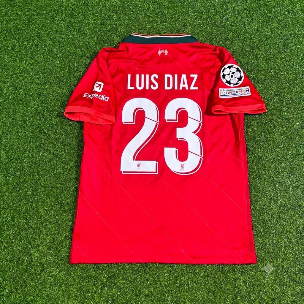 2022 Luis Diaz #23 Liverpool Champions League Final Home Retro Football Jersey – Back View