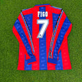 Luis Figo Barcelona 1996 1997 Retro Burgundy Long Sleeve Jersey – Back View