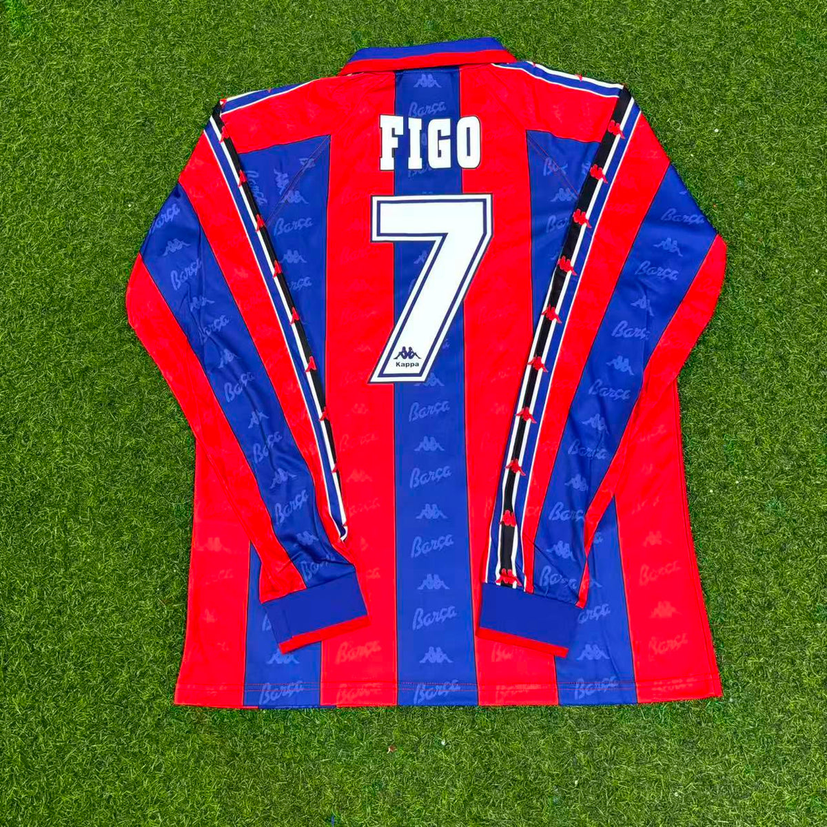 Luis Figo Barcelona 1996 1997 Retro Burgundy Long Sleeve Jersey – Back View