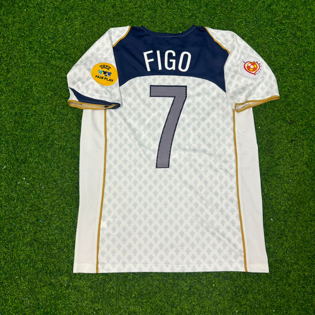Luis Figo #7 Portugal EURO 2004 White Away Retro Football Jersey – Back View