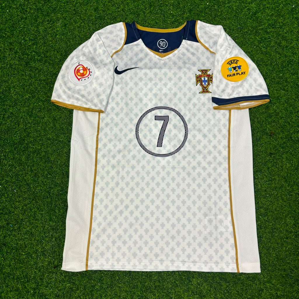 Luis Figo #7 Portugal EURO 2004 White Away Retro Football Jersey – Front View