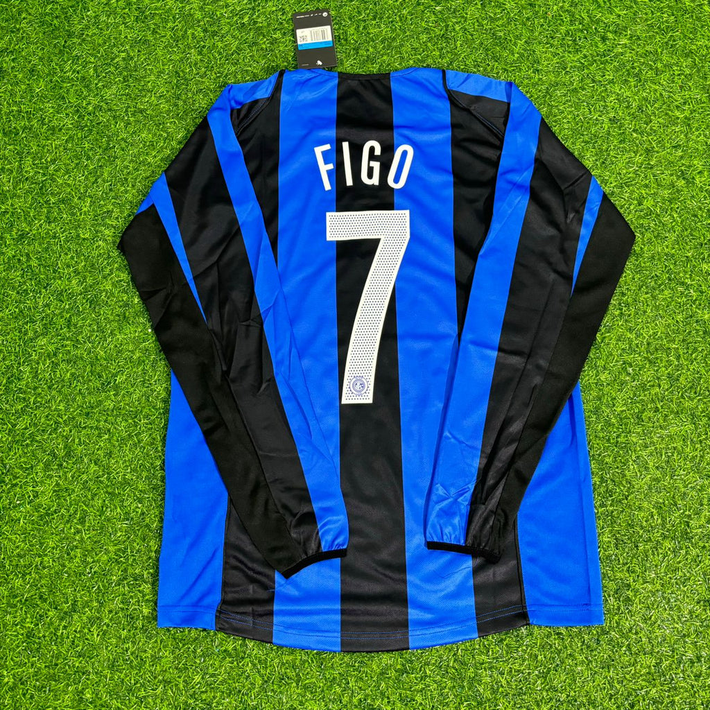 Luis Figo Inter Milan 2004/2005 Long Sleeve Retro Football Jersey – Back View