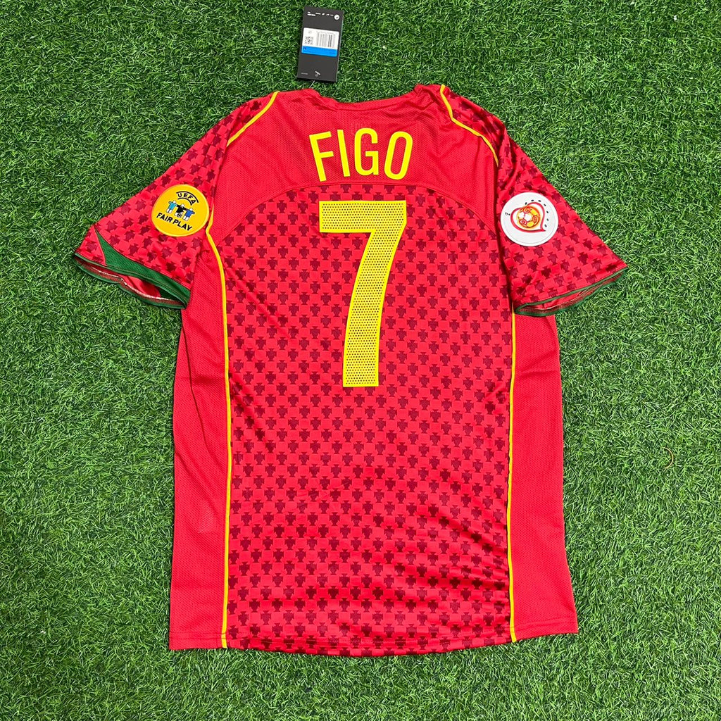 2004 Portugal EURO Luis Figo Retro Home Red Football Jersey – Back View