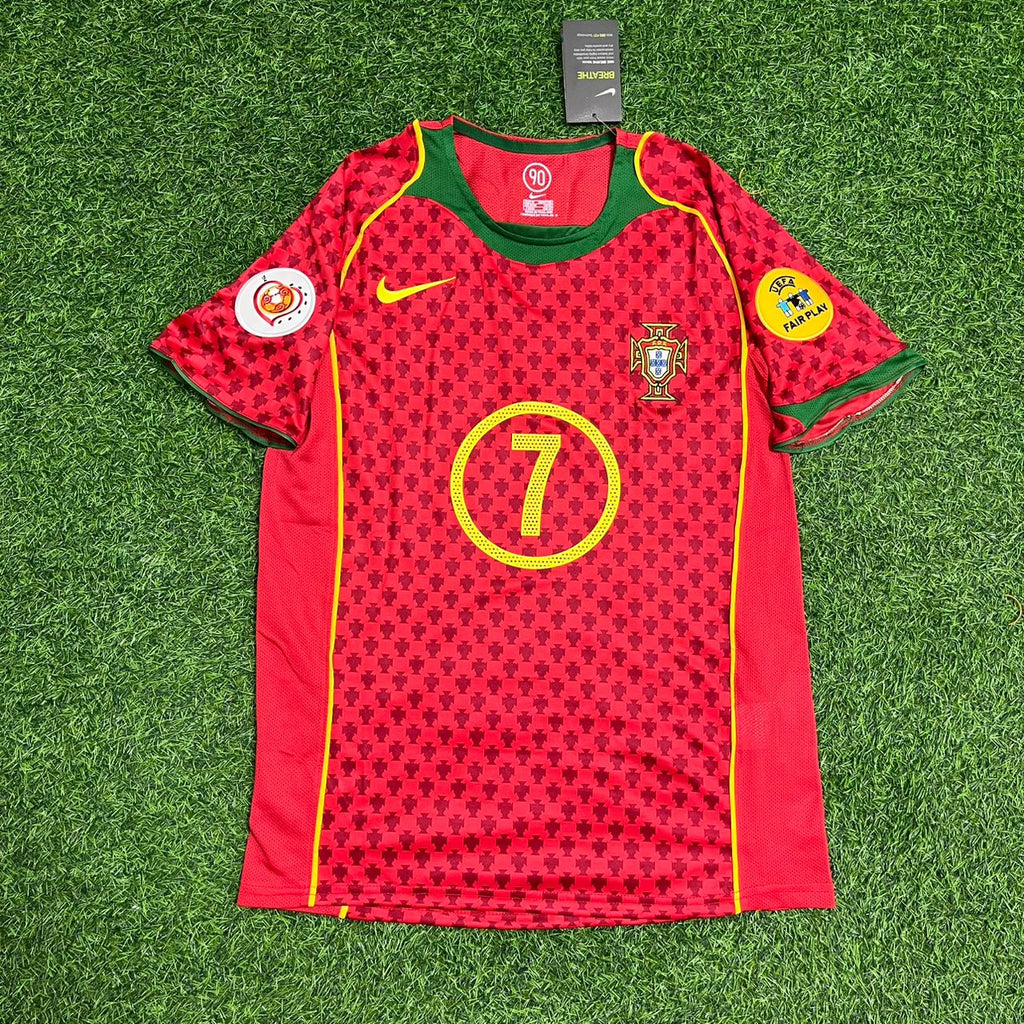 2004 Portugal EURO Luis Figo Retro Home Red Football Jersey – Front View