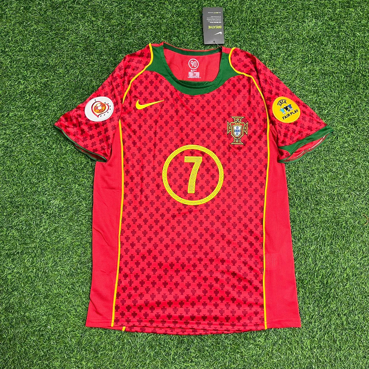 2004 Portugal EURO Luis Figo Retro Home Red Football Jersey – Front View