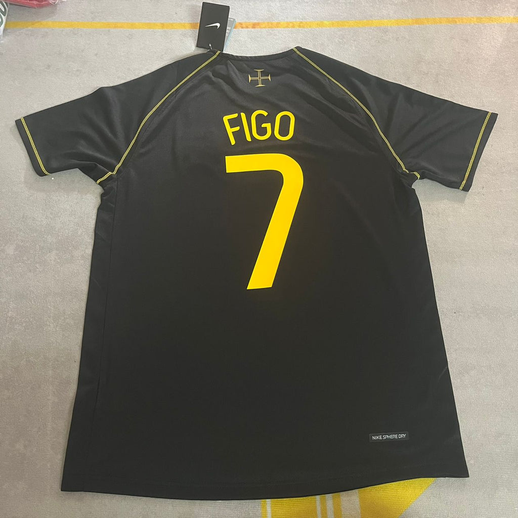 Luis Figo Portugal Black Retro Jersey – Back View