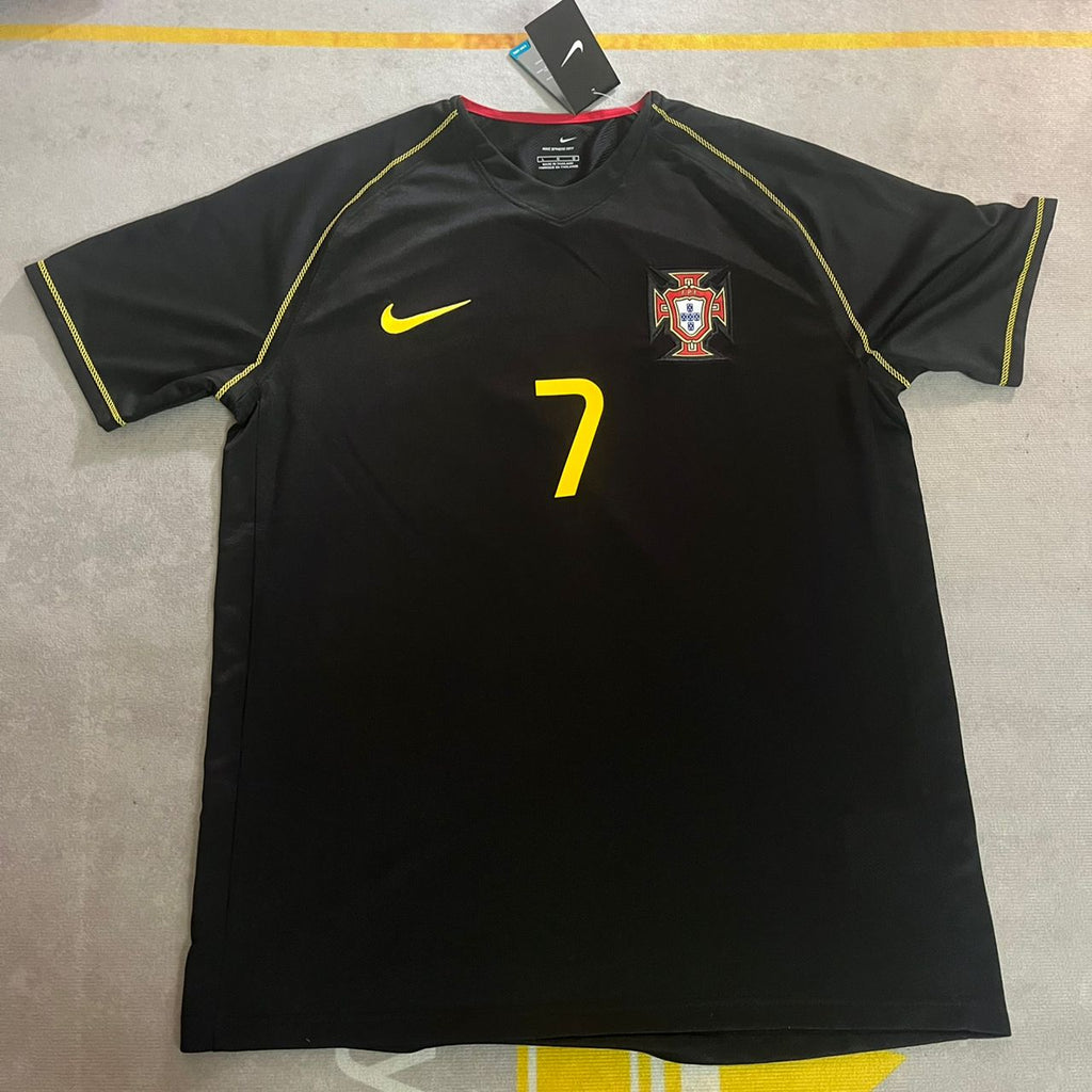 Luis Figo Portugal Black Retro Jersey – Front View