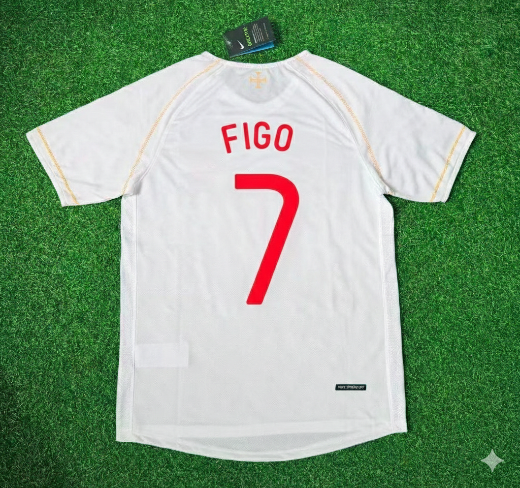 Portugal 2002 Retro White Debut Football Jersey – Luis Figo – Back View