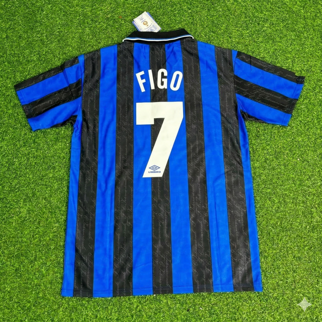 Luis Figo Inter Home Retro Football Jersey – Back View