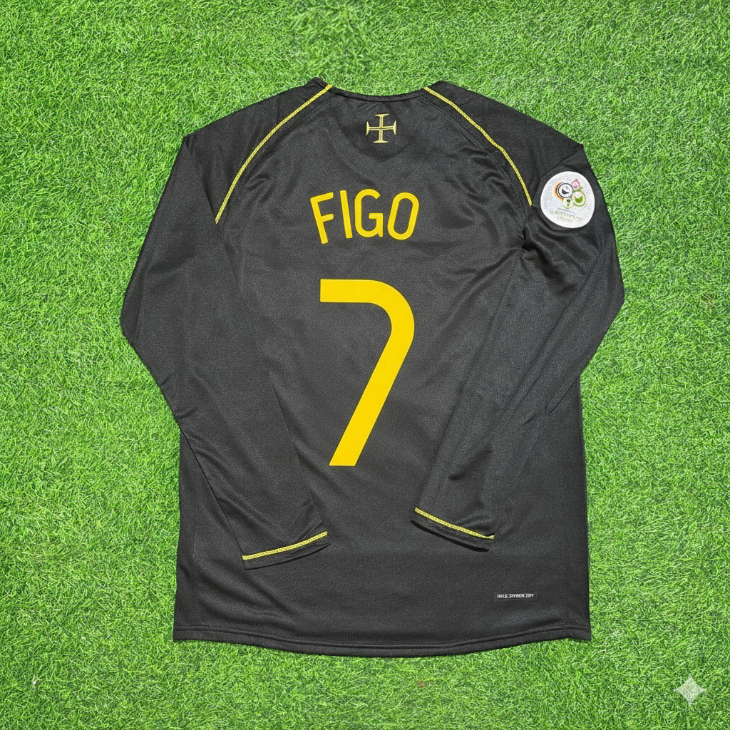 Portugal 2006 World Cup Long Sleeve Black Retro Football Jersey – Luis Figo – Back View