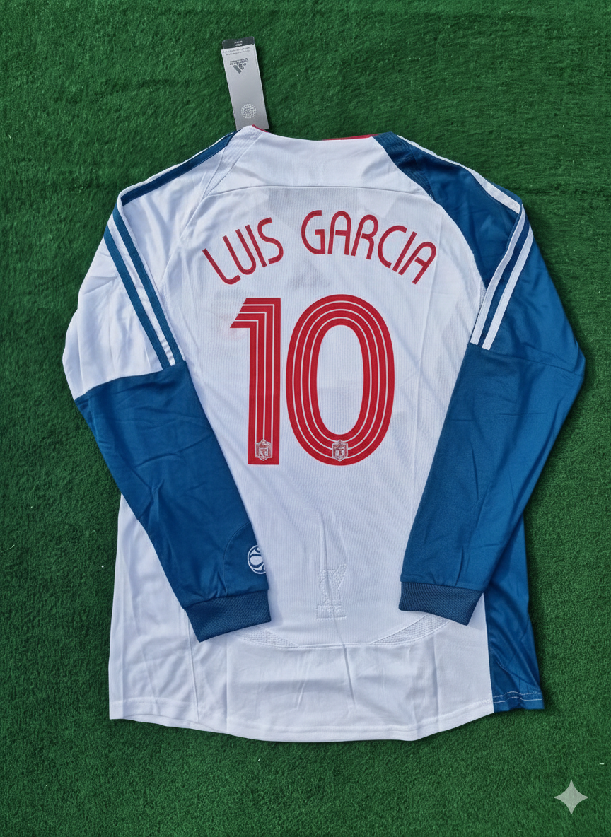 Liverpool 2007 White Blue Long Sleeve Retro Jersey – Luis Garcia – Back View