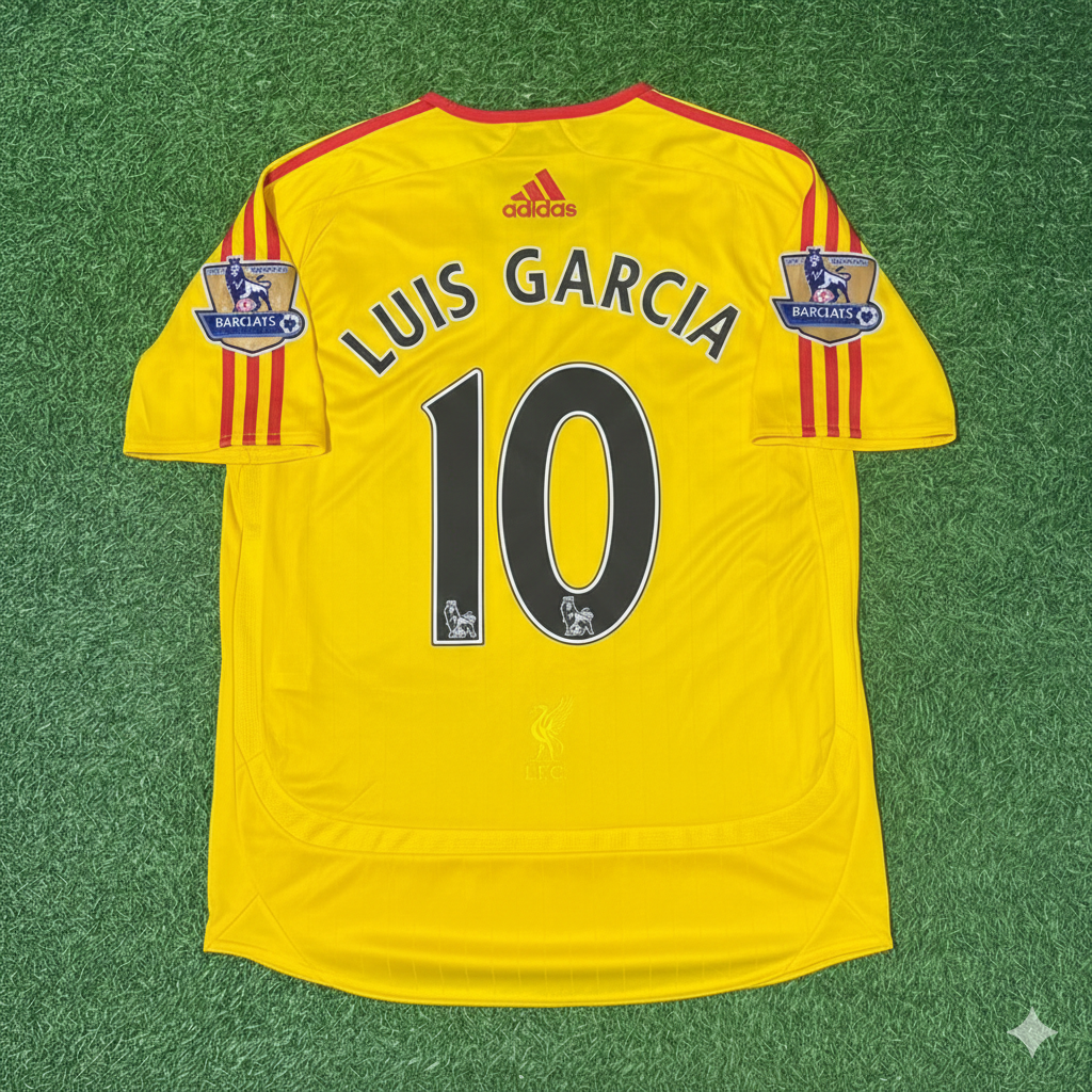2006/07 Luis Garcia Liverpool Yellow Retro Football Jersey Collection – Back View