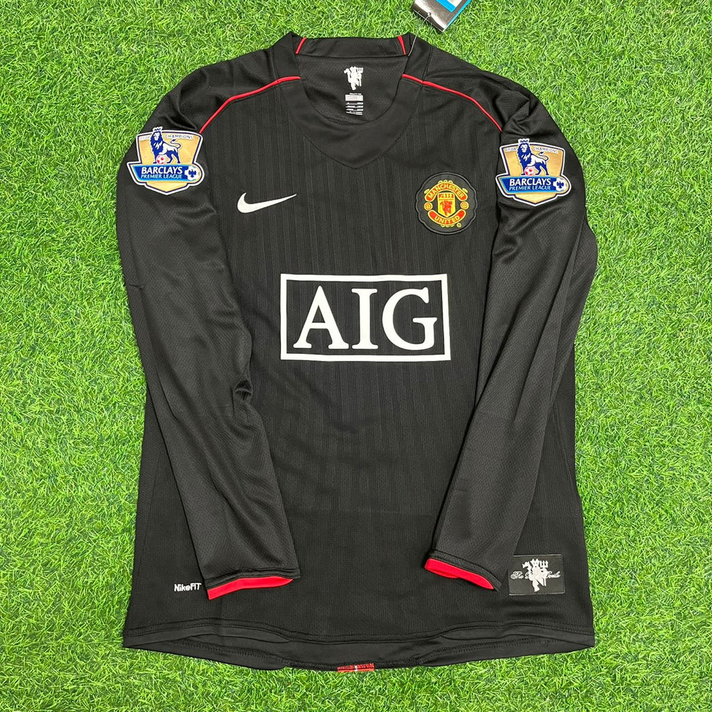 Luis Nani Manchester United 2007/2008 Black Retro Football Jersey – Front View