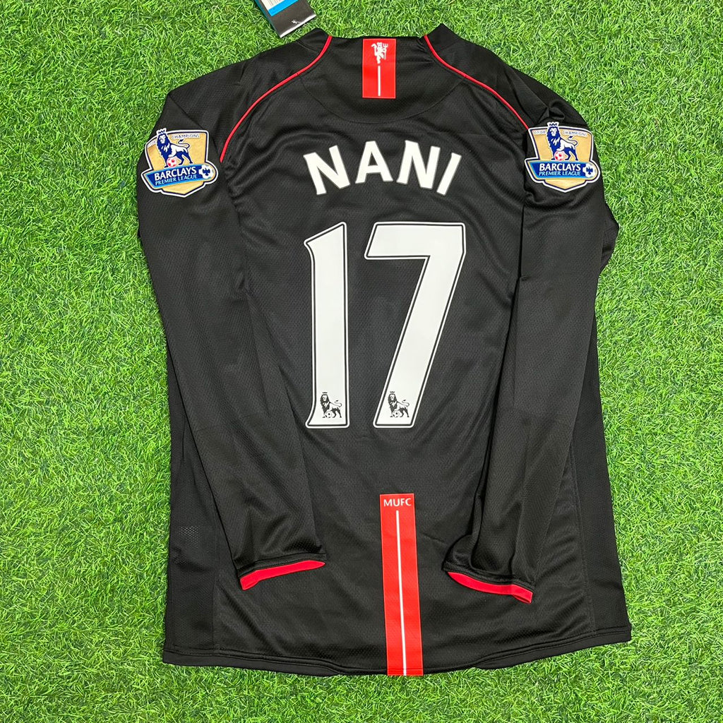 Luis Nani Manchester United 2007/2008 Black Retro Football Jersey – Back View