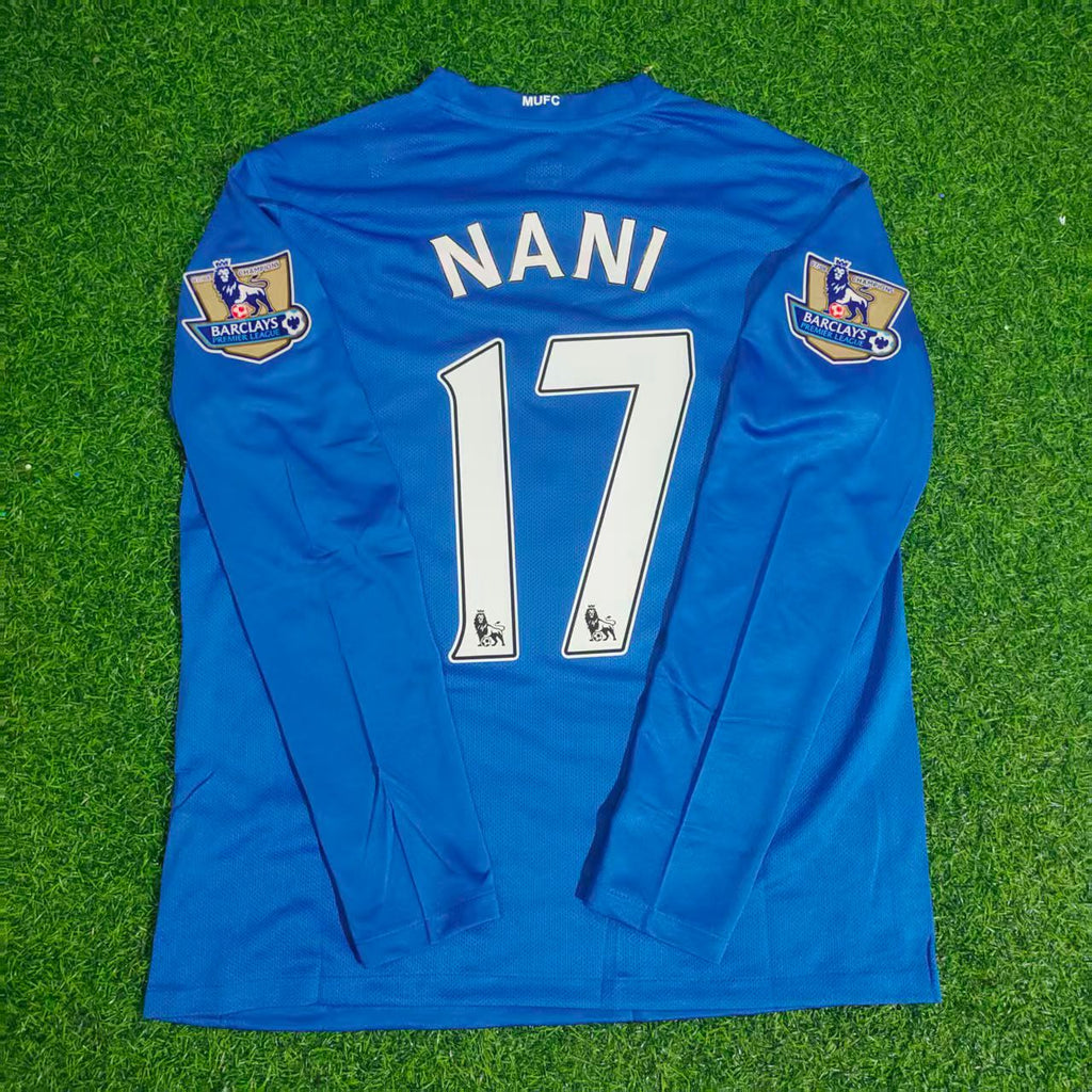 Manchester United 2008 Blue EPL Patch Retro Long Sleeve Football Jersey – Luis Nani – Back View