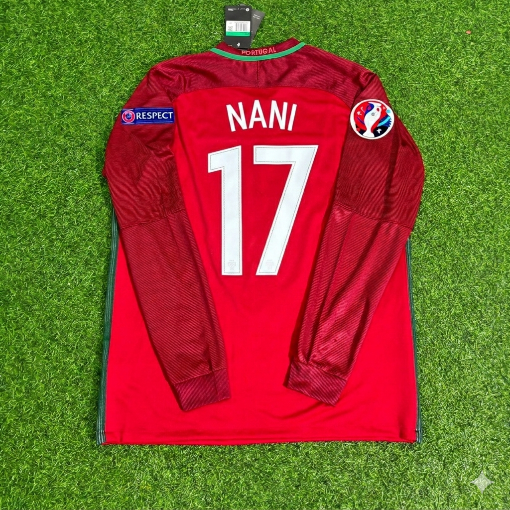 Portugal EURO 2016 Final Long Sleeve Retro Football Jersey – Luis Nani 17- – Back View