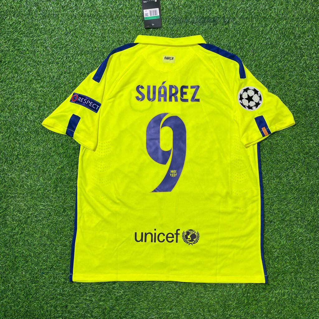 Luis Suarez Barcelona 14/15 Retro Yellow Jersey – Back View