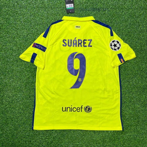 14/15 Barcelona Retro Yellow Football Jersey – Luis Suarez – Back View