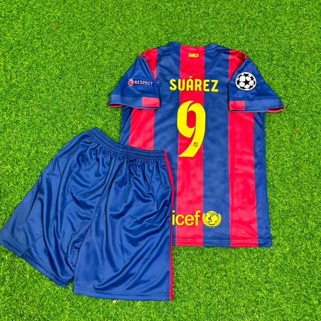 Barcelona 2015 Champions League Final Kids Retro Jersey – Luis Suárez #9 – Back View