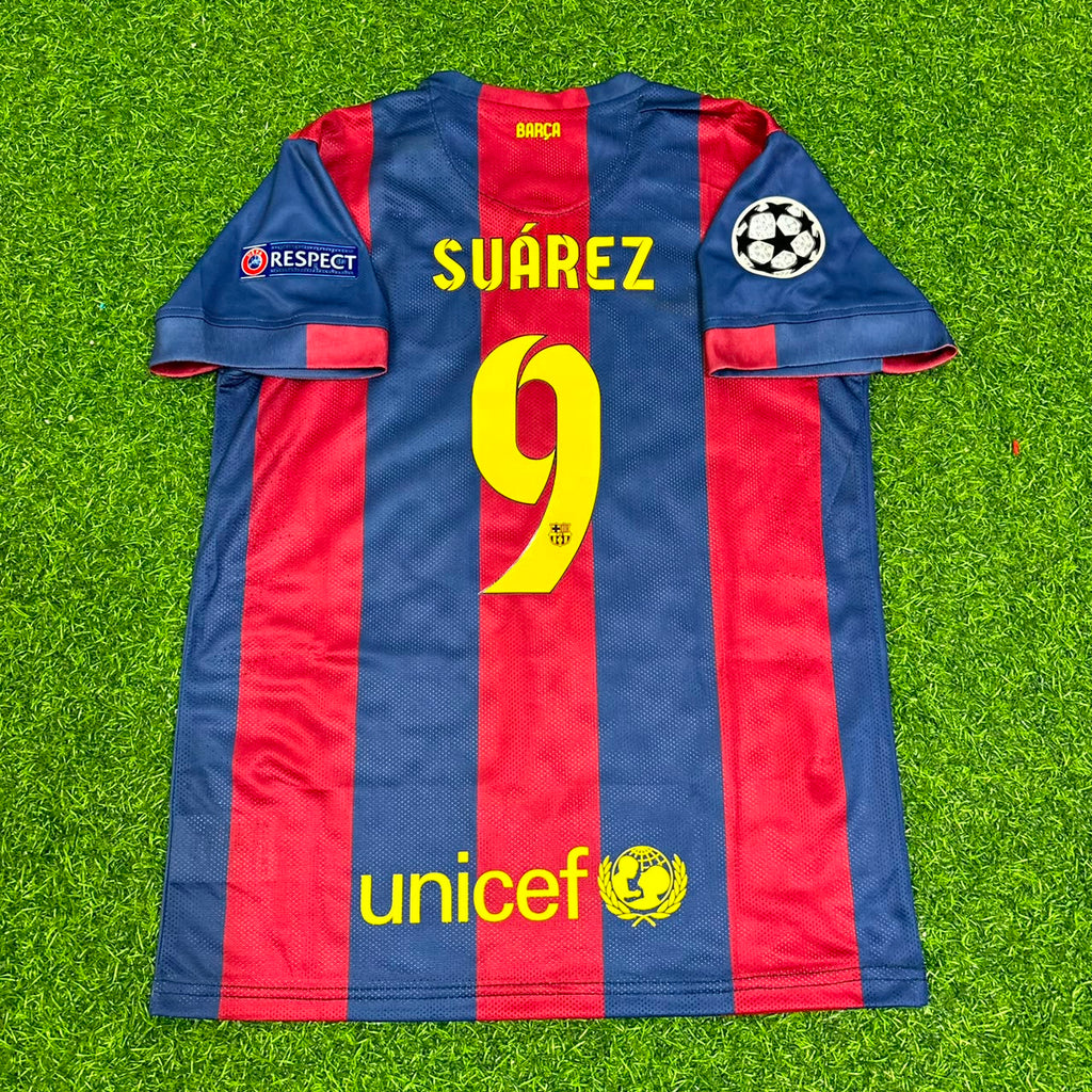 Barcelona 2015 Champions League Final Kids Retro Jersey – Luis Suárez #9 – Detailed View