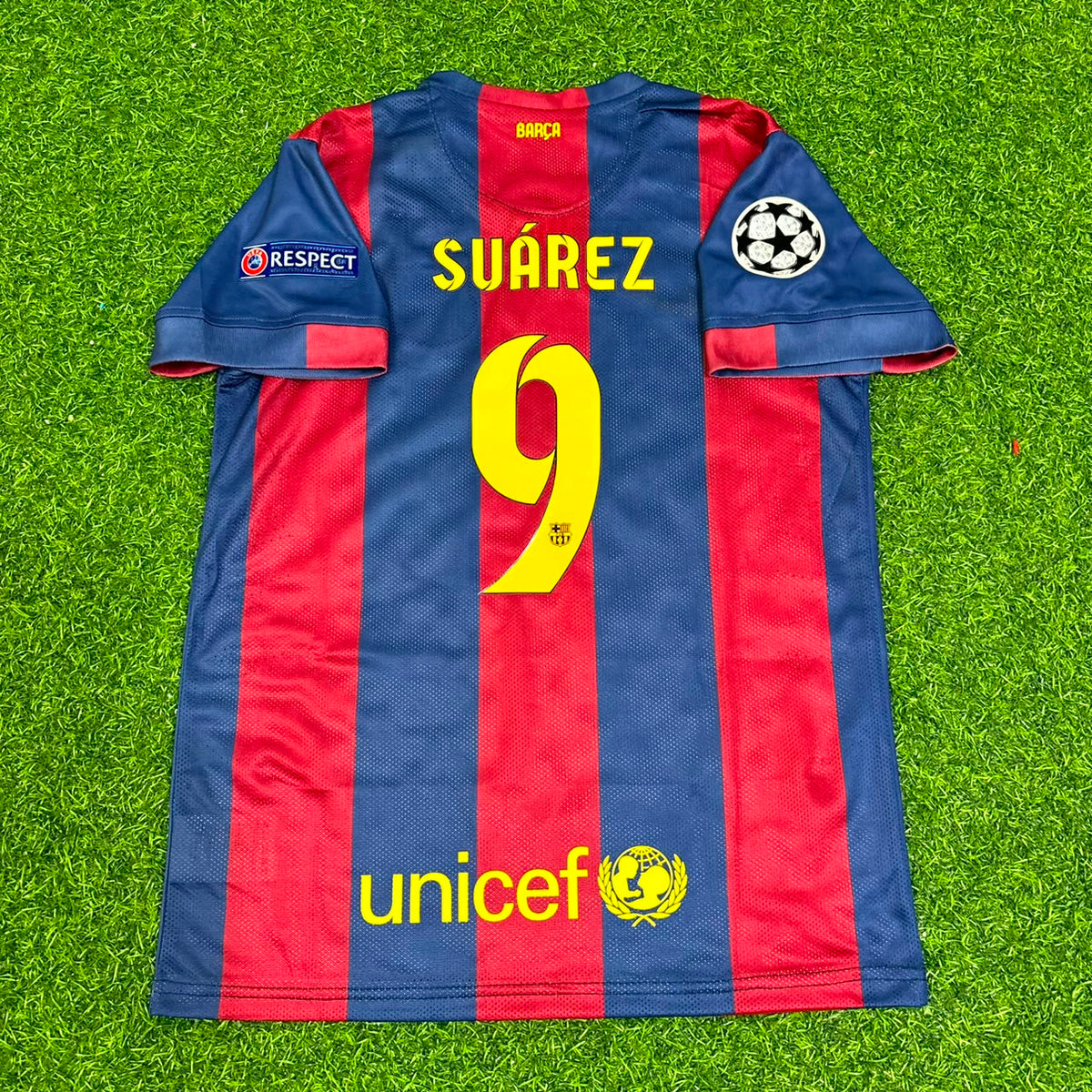 Barcelona 2015 Champions League Final Kids Retro Jersey – Luis Suárez #9 – Detailed View