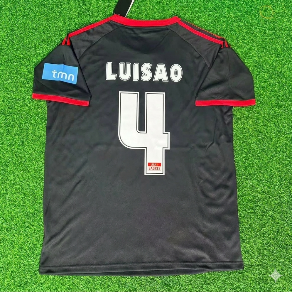 Benfica 2009/2010 Away Black Retro Kit Jersey – Luisão 4– – Back View