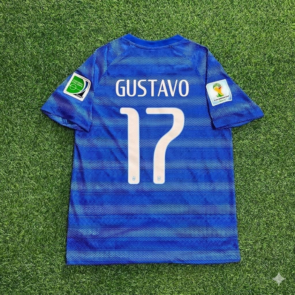 Luiz Gustavo 17- 2014 World Cup Retro Blue Jersey – Back View