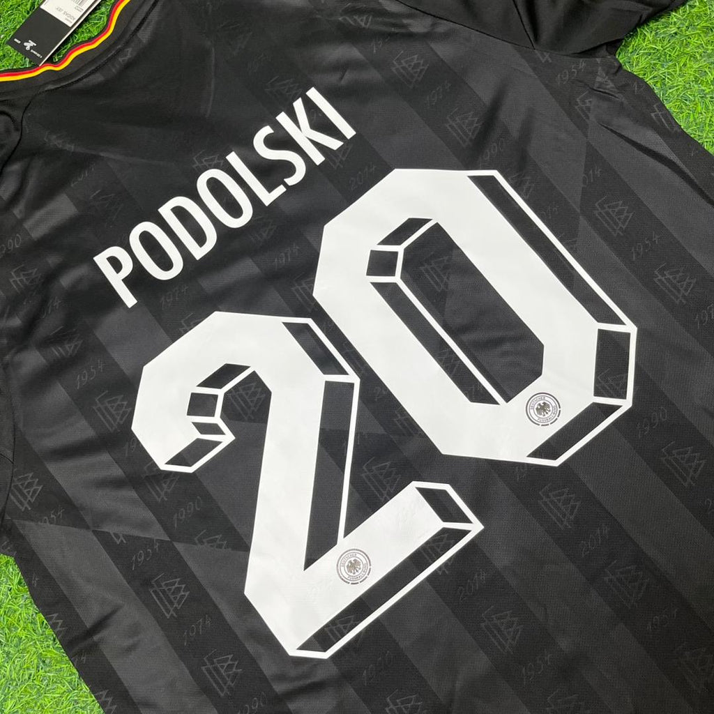 Germany Black Retro Vintage Football Jersey – Lukas Podolski 20# – Front View