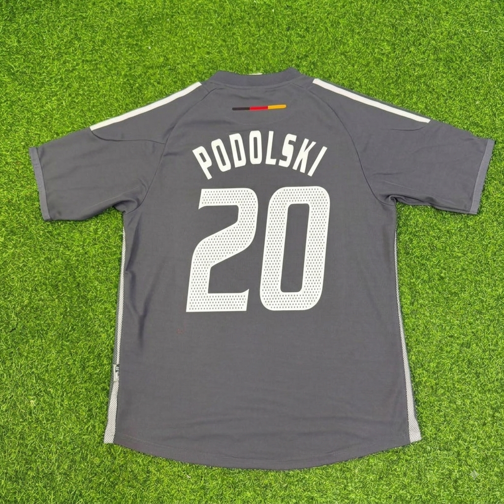 Lukas Podolski Germany 2002 World Cup Gray Special Retro Football Jersey – Back View