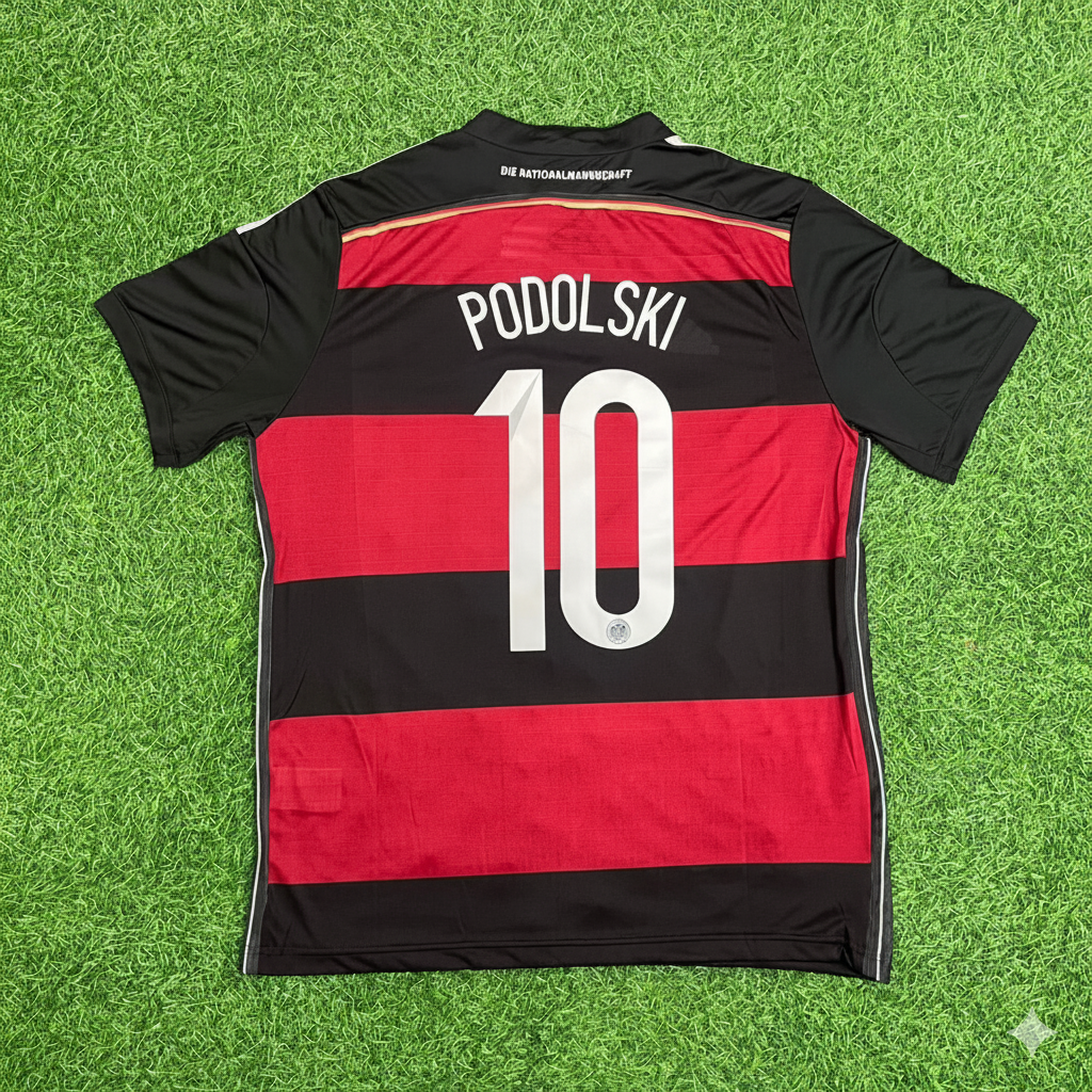 2014 Germany World Cup Lukas Podolski Deutschland Brazil Black Red Retro Football Jersey – Back View
