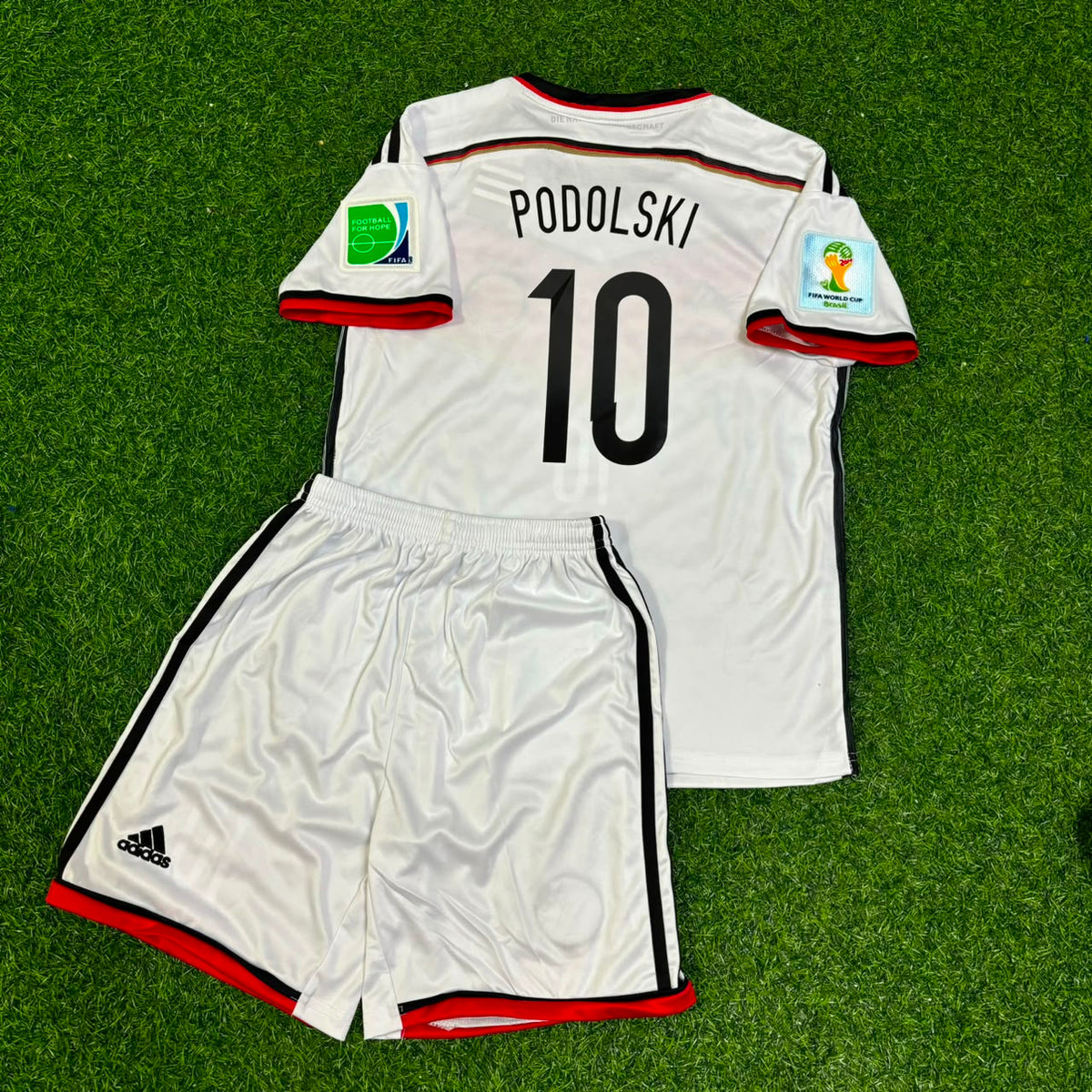 2014 Germany World Cup Lukas Podolski Kids White Retro Football Jersey – Back View