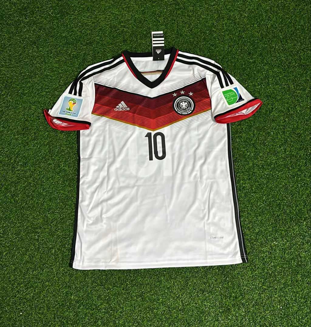 2014 Germany World Cup Lukas Podolski - Deutschland White Retro Football Jersey – Front View