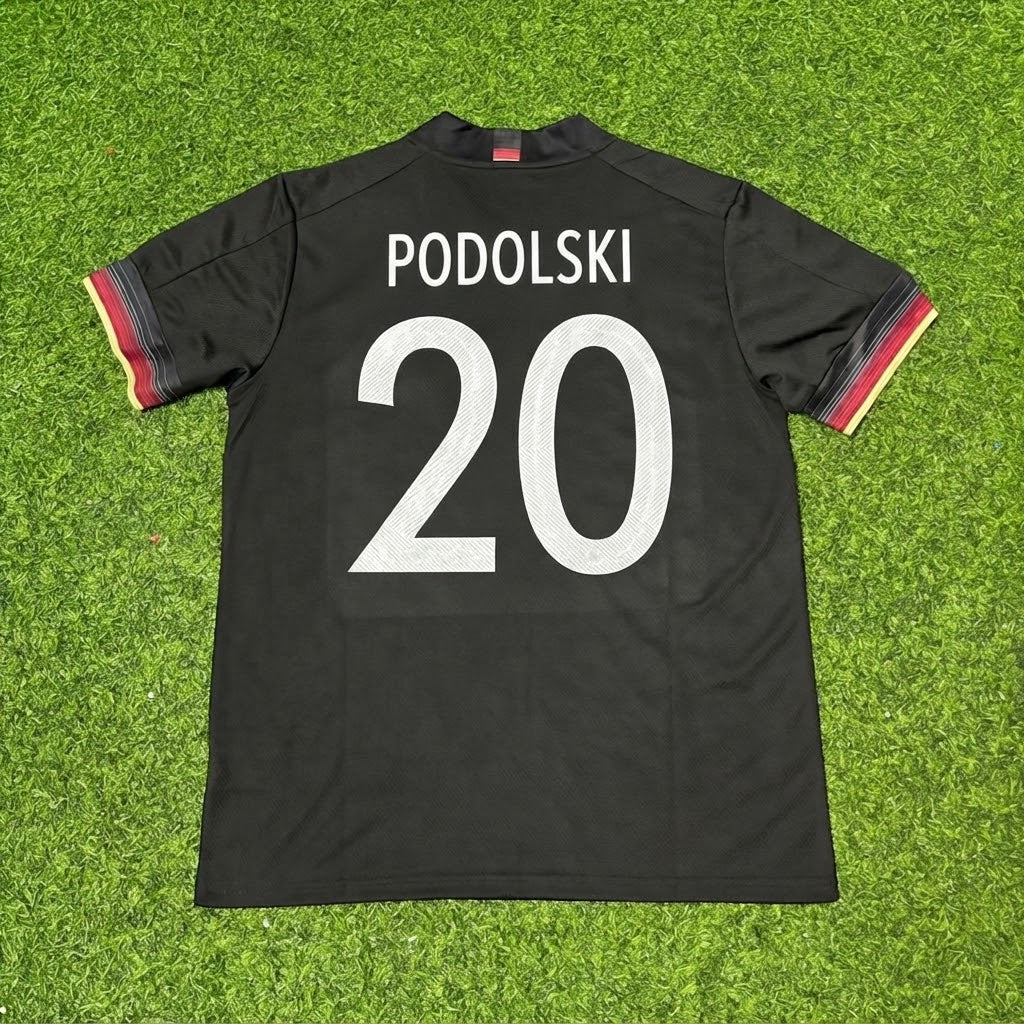 Lukas Podolski #20 Germany Black Retro Football Jersey – Back View