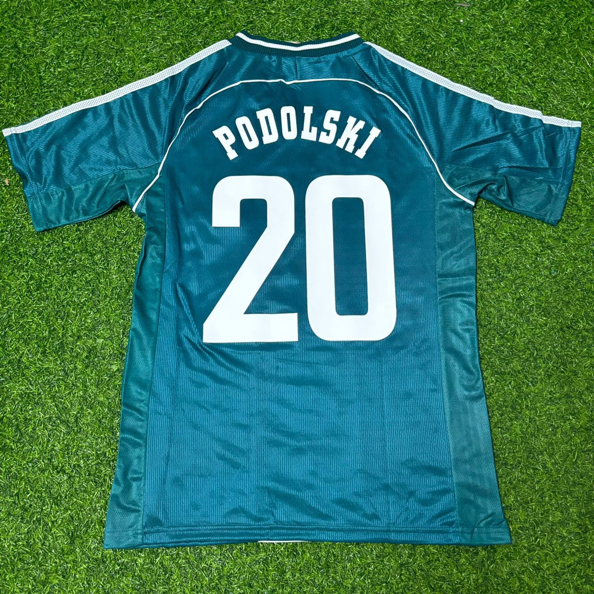 Germany Away Green Retro Football Jersey – Lukas Podolski – Back View