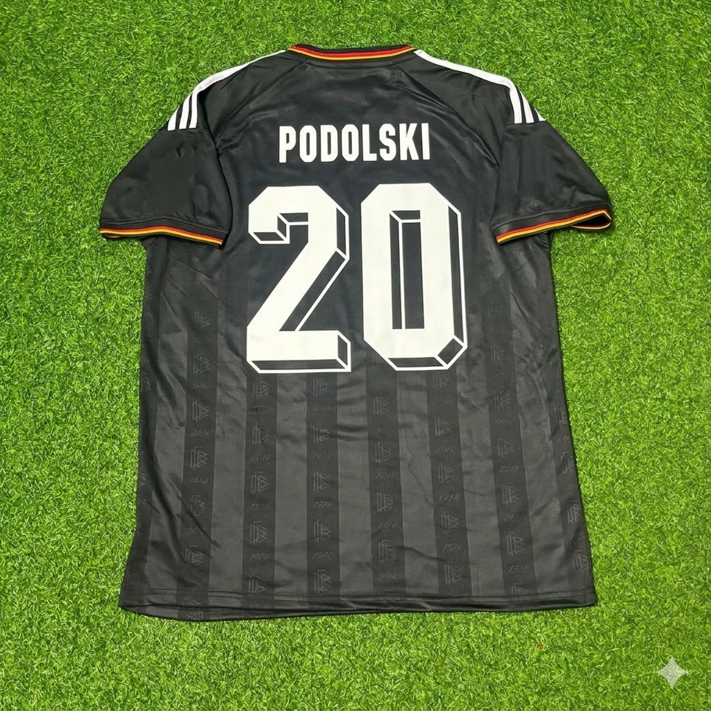 Germany Black Retro Vintage Football Jersey – Lukas Podolski 20# – Detailed View