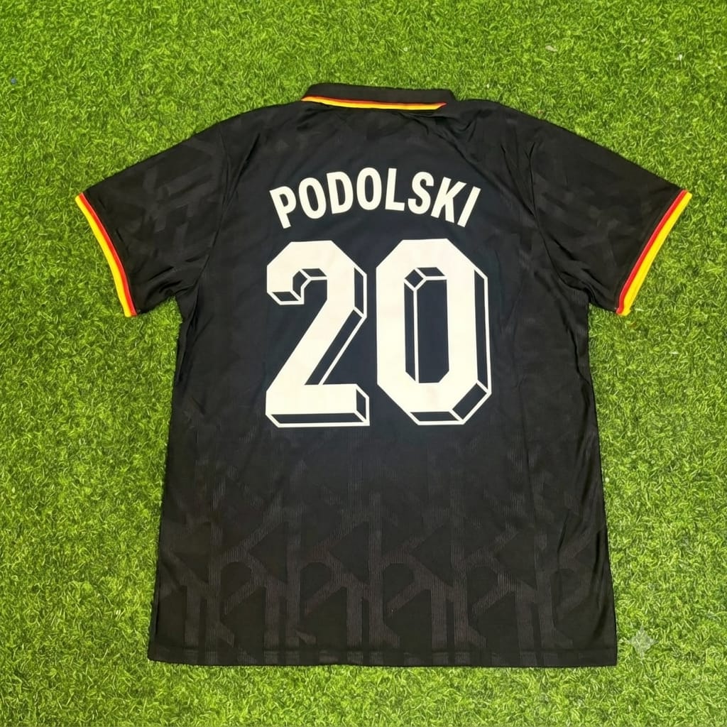 Lukas Podolski Germany Black Polo Retro Commemorative Jersey – Back View