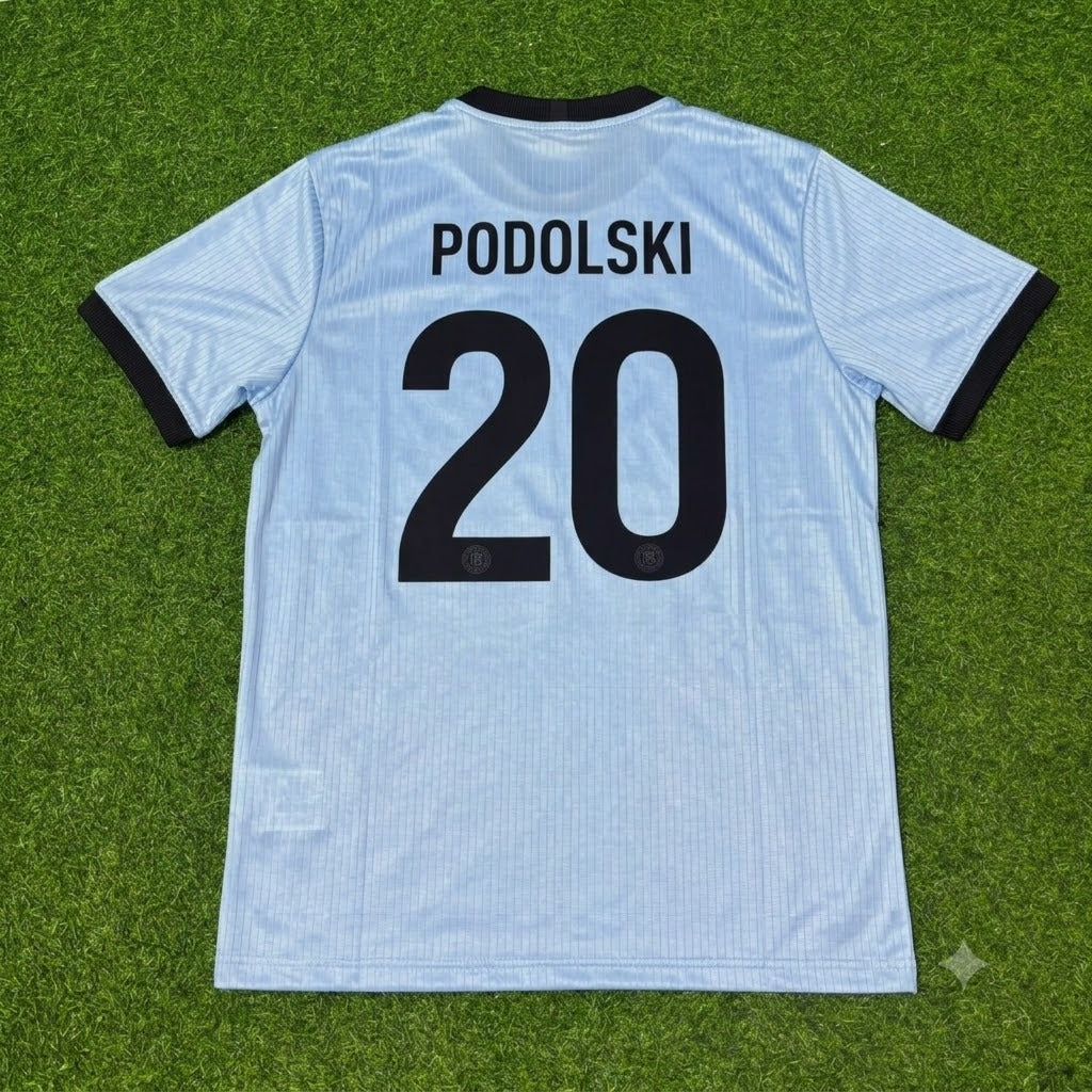 Germany 125th Year Special Clear Blue Retro Football Jersey – Lukas Podolski – Back View