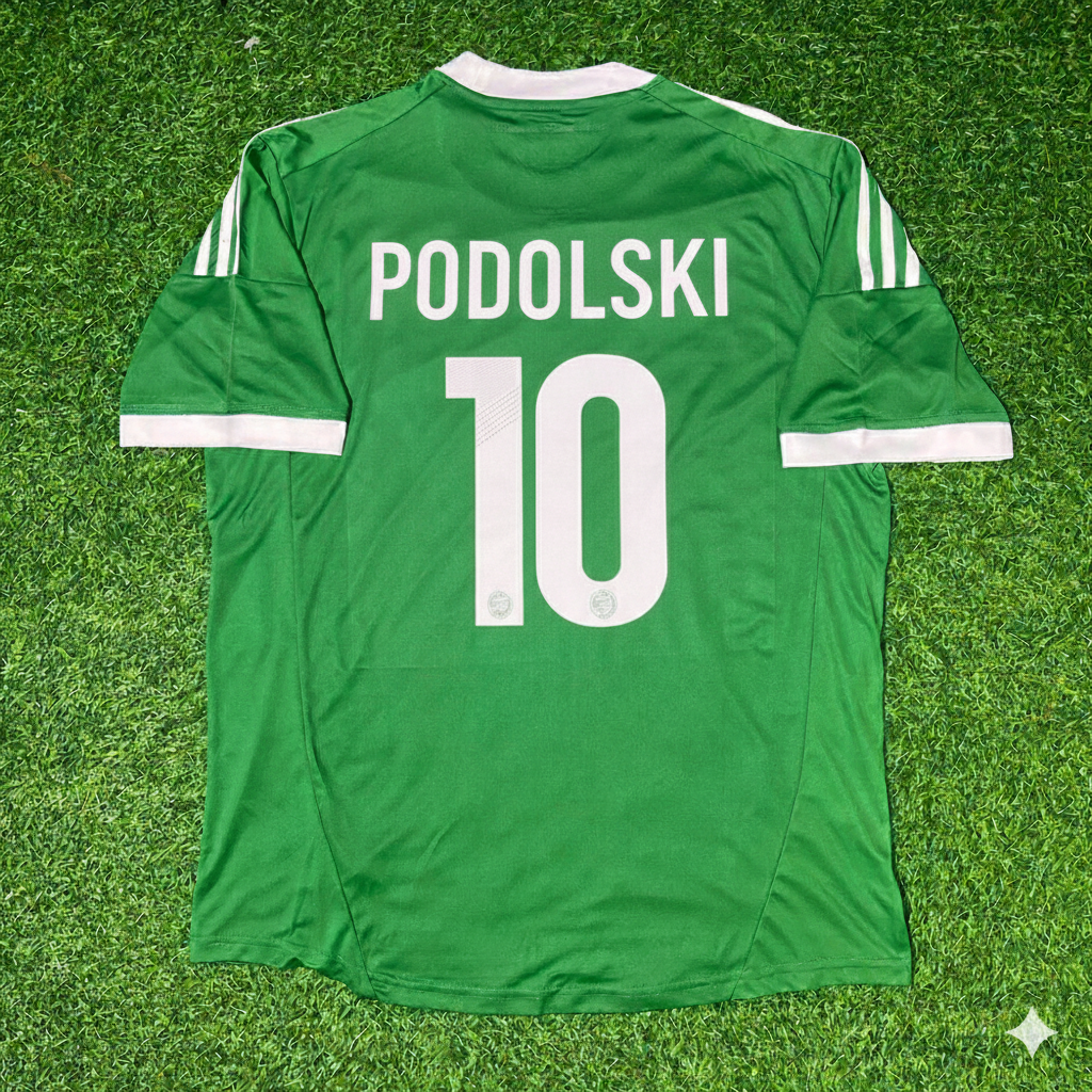 Germany EURO 2012 Green Retro Football Jersey – Lukas Podolski – Back View