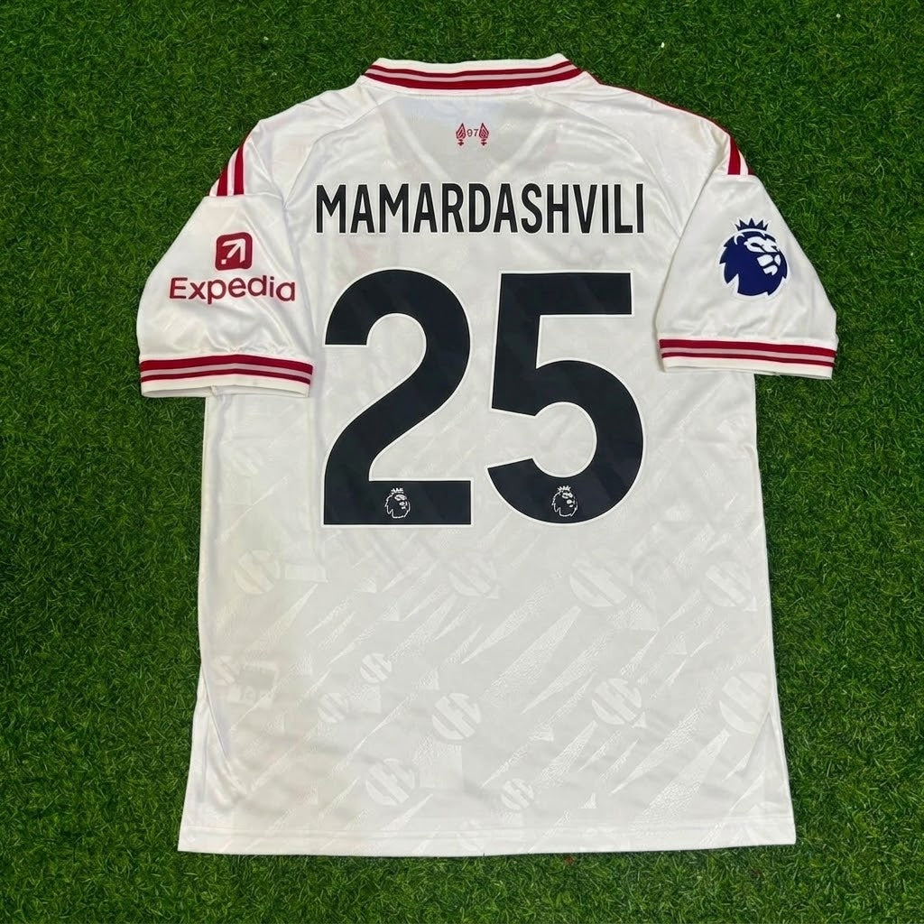 Giorgi Mamardashvili #25 Liverpool New Season 2027 White Away Football Jersey – Back View