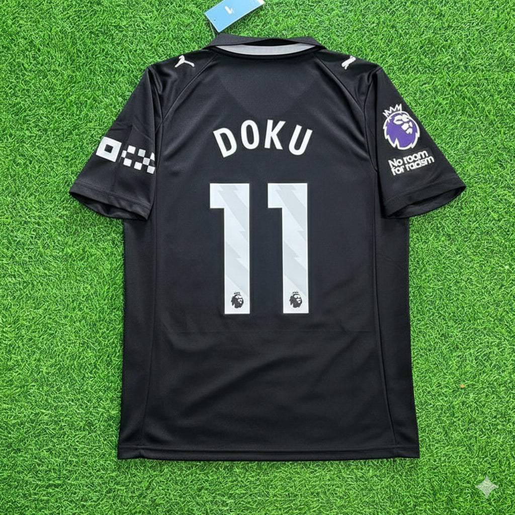 2026 Jérémy Doku Manchester City Black Football Jersey – Back View