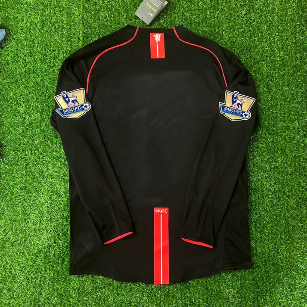 Manchester United 2007/2008 Premier League Patch Black Retro Football Jersey – Front View