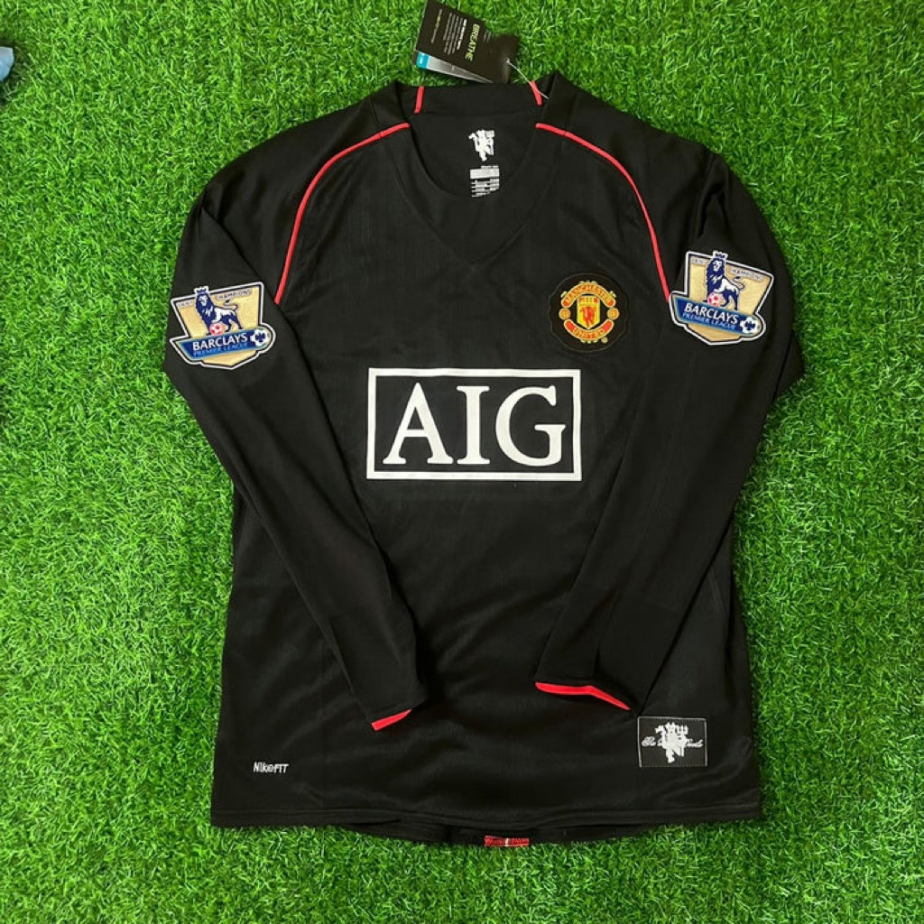 Manchester United 2007/2008 Premier League Patch Black Retro Football Jersey – Back View