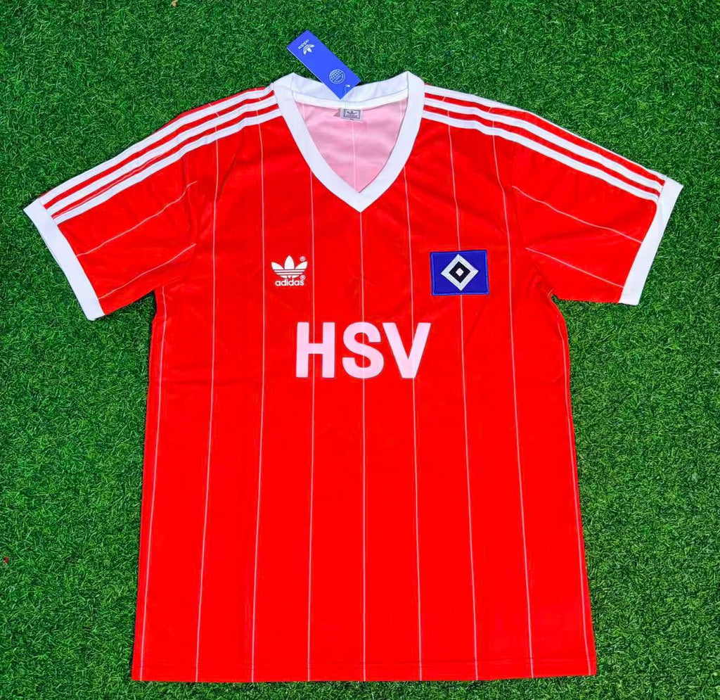 1982/83 Thomas von Heesen Hamburger SV Red Retro Fußballtrikot Jersey – Front View